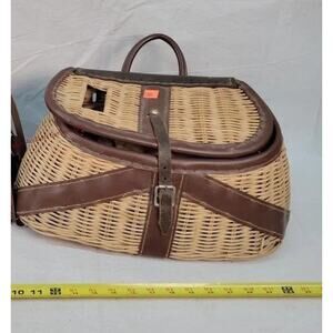 Wicker and leather fisherman's creel, vintage